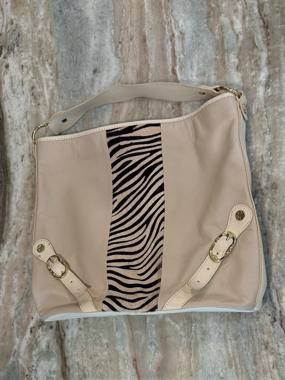 EMMA FOX Cream genuine leather handbag with zebra print
